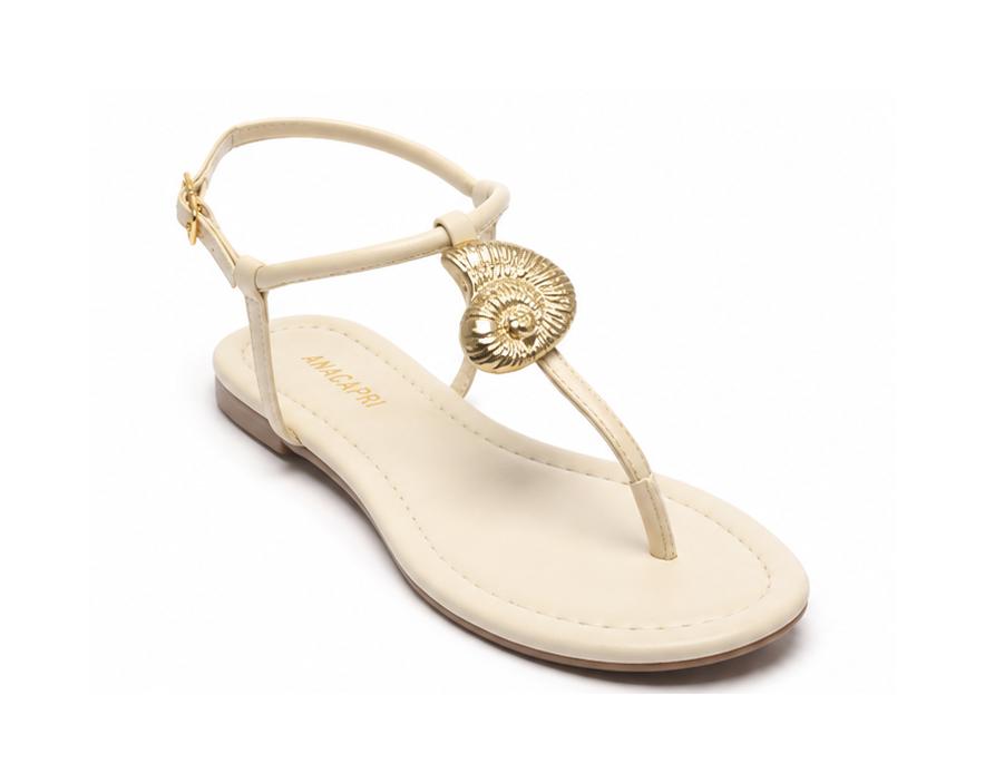 Rasteira Couro Concha Dourado Creme Anacapri